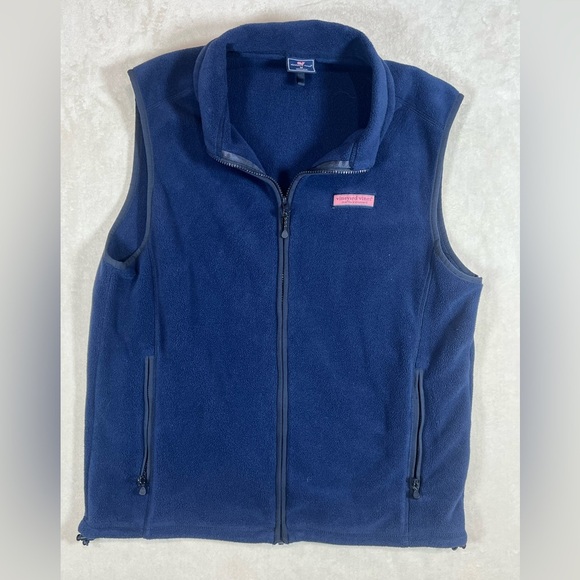 Vineyard Vines Men’s Medium Blue Fleece Vest Front and Back Whale Logo - Picture 2 of 8